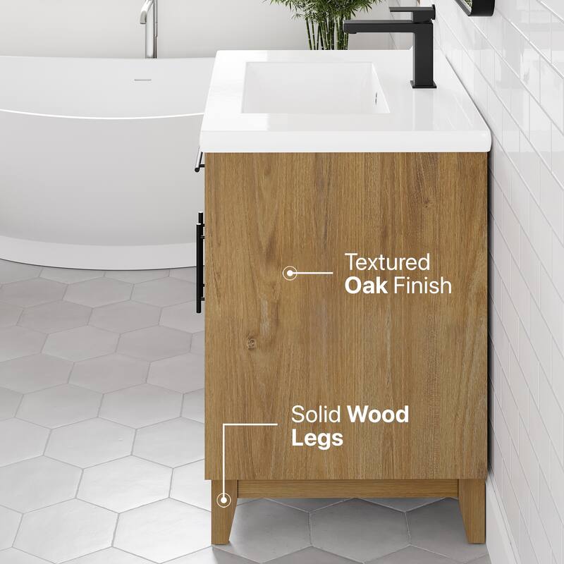 Eviva Graham 30"W Oak Bath Vanity with Arabescato Engineered Stone Top