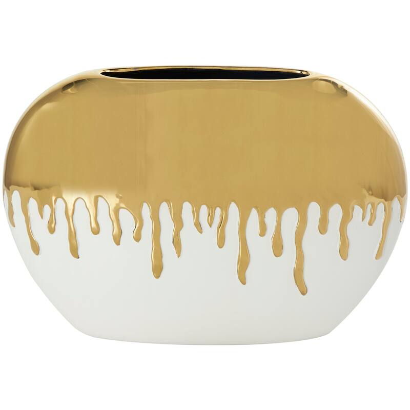 CosmoLiving by Cosmopolitan Black or White Ceramic Vase with Abstract Gold Melting Drips