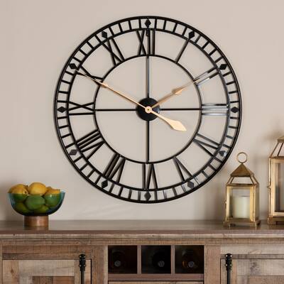 Janette Classic Contemporary Black and Gold Finished Metal Wall Clock