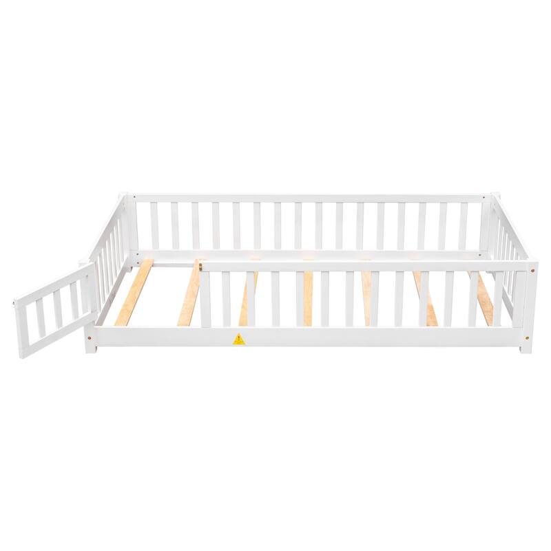 Floor Platform Bed with Fence and Door