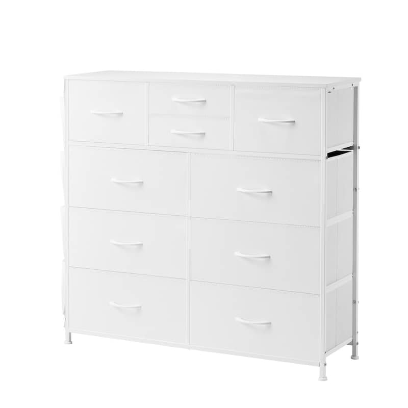 White 10 Fabric Storage Drawers Dresser with Steel Frame Ideal for Bedroom Closet or Hallway