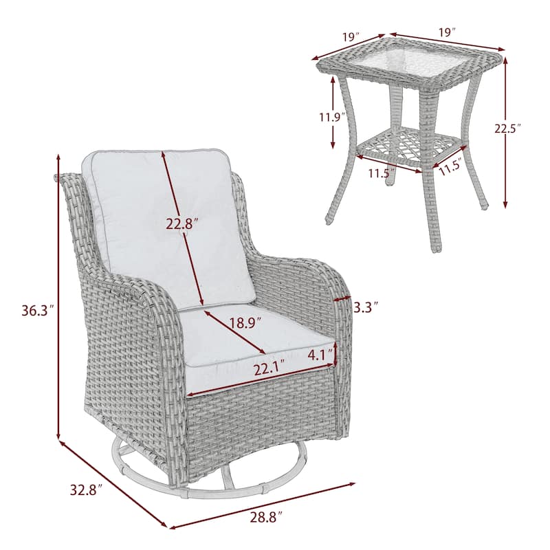 3 Pieces Patio Bistro Set with Rattan Rocking Chair Side Table