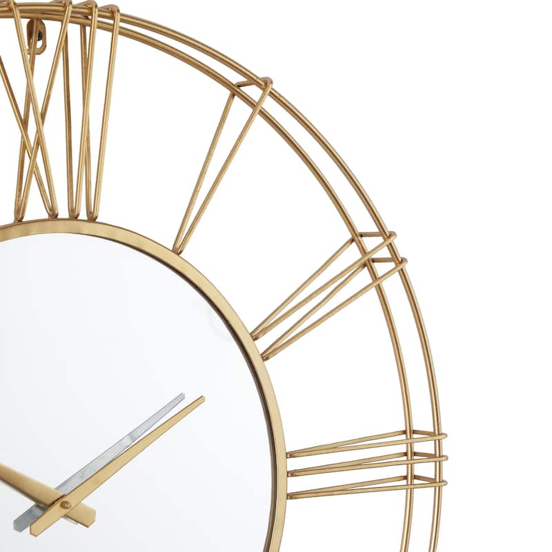 Metal Open Frame Decorative Wall Clock with Center Mirror - Gold or Black - Roche River Decor