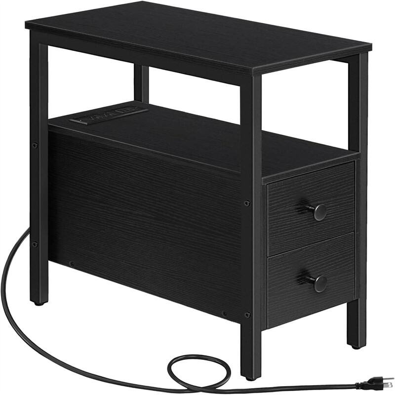 End Table with Charging Station - 11.8"D x 18.9"W x 24"H - Black