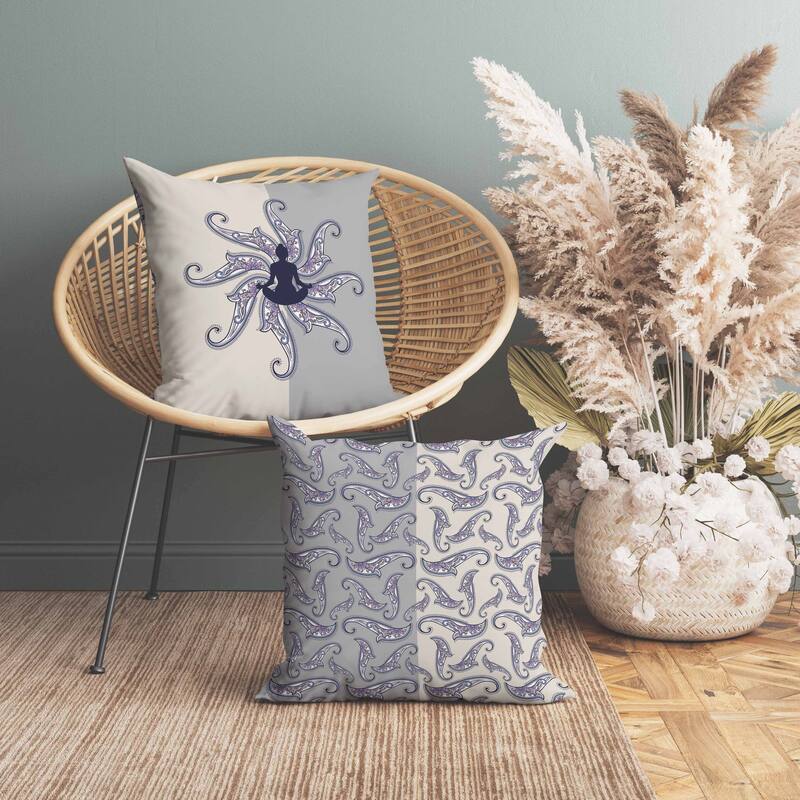 Mystic Silence Indoor/Outdoor Reversible Throw Pillow Silver and Coffee