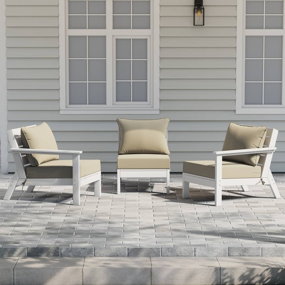 Birchwood All Weather HDPE Outdoor Patio Deep Seating White Sofa With Cushions (3-Piece)