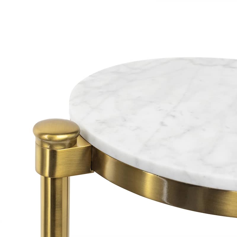 C Shaped Martini Drink Round Table with Black or Gold Metal Base, Carrara Marble or Tempered Glass top