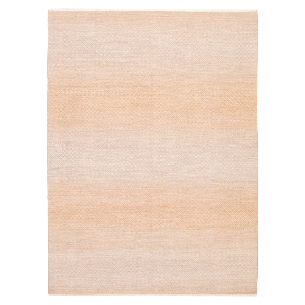 ECARPETGALLERY Hand-knotted Silk Shadow Beige, Brown Wool Rug - 9'0 x 12'4