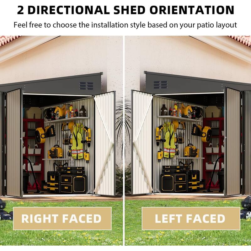 AECOJOY Outdoor Storage Side Shed Metal Attached with Lockable Door