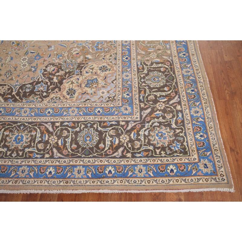 Traditional Mashad Vintage Persian Area Rug Hand-Knotted Wool Carpet - 9'5" x 13'2"