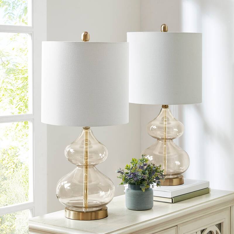 Ellipse Curved Glass Table Lamp, Set of 2 for living room,bedroom,and dining room - Gold