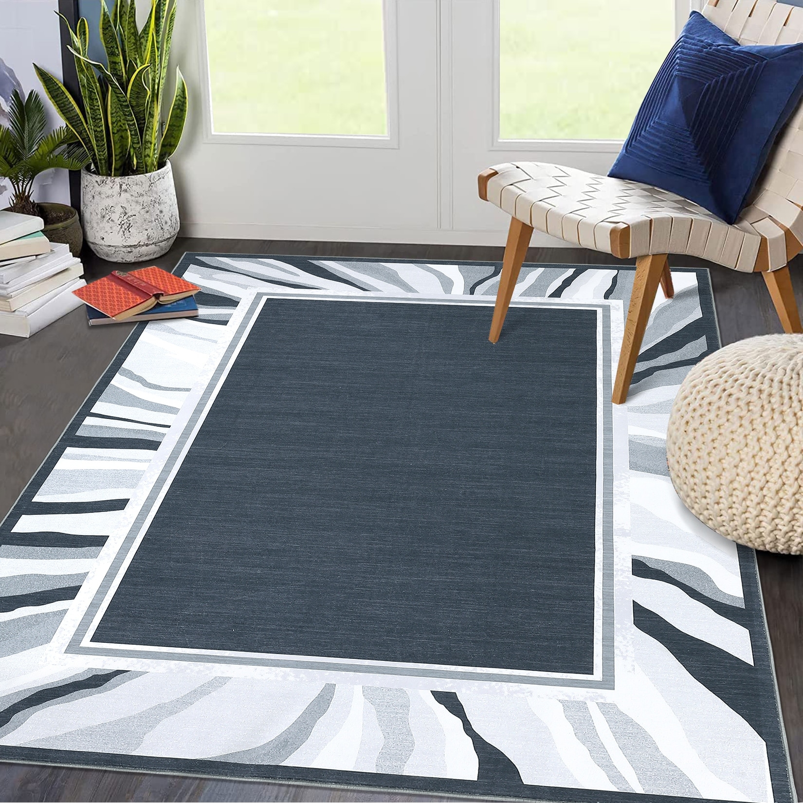 Garvee Modern Wave Bordered Indoor Area Rug