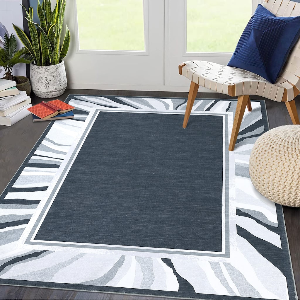 Garvee Modern Wave Bordered Indoor Area Rug