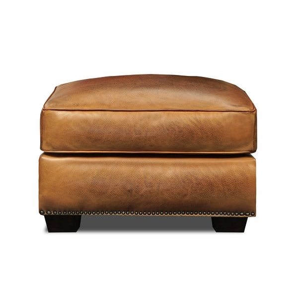 slide 1 of 7, Valencia Top Grain Hand Antiqued Leather Traditional Ottoman