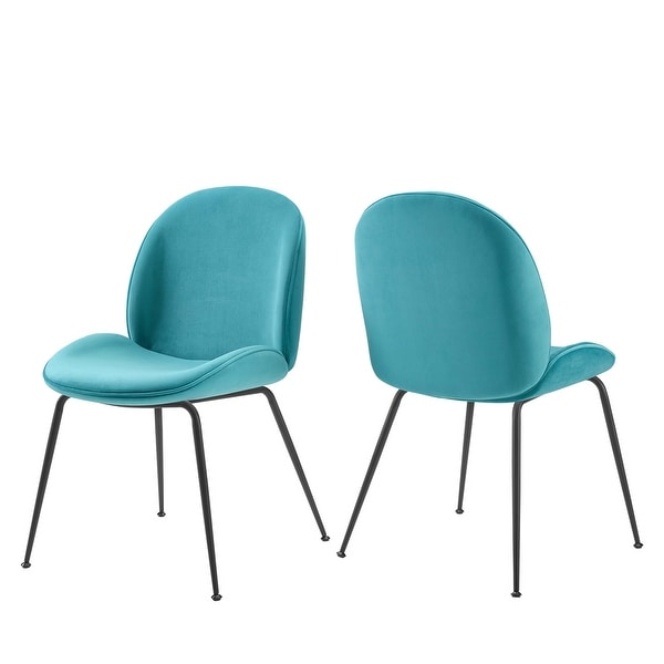 Performance Velvet Dining Chairs set of Two in Blue Black Metal