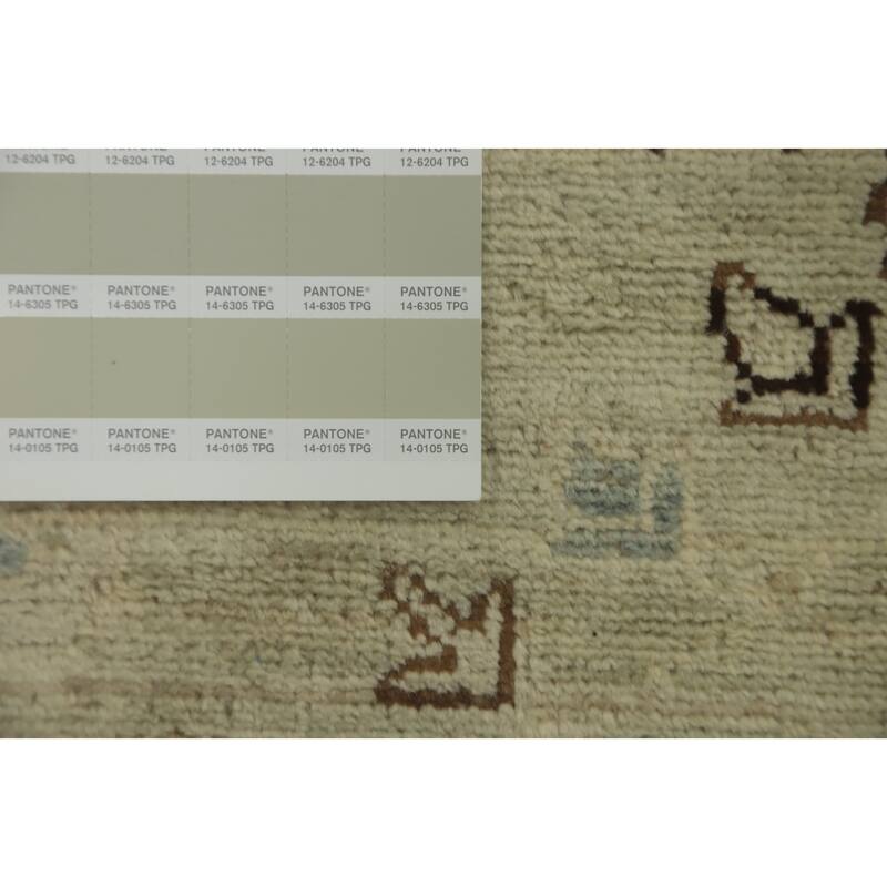 Hand Knotted Oriental 100% Wool Carpet Traditional All-Over Green Ziegler Runner Rug - 11' 10'' X 3' 1''