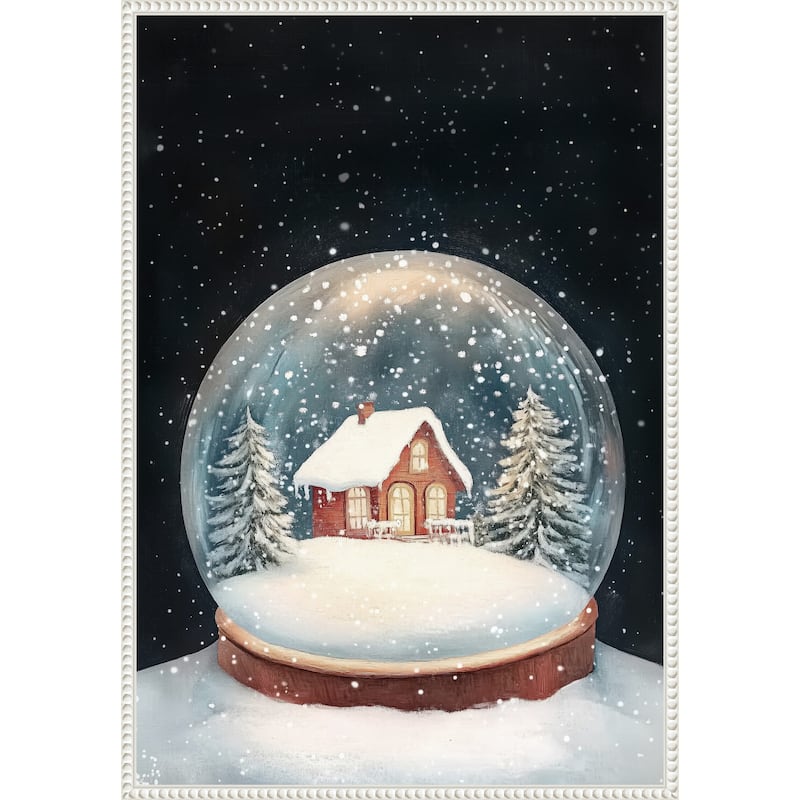 Snow Town Globe by Melloi Art Prints (23 x 33 in.), Framed Canvas Wall Art Print - Sylvie Beaded White