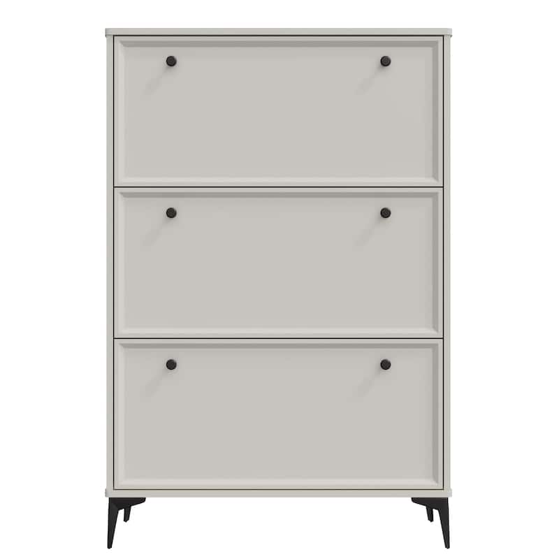 Modern and stylish white shoe cabinet with 3 flip drawers, entrance shoe cabinet, narrow shoe rack cabinet, hidden shoe