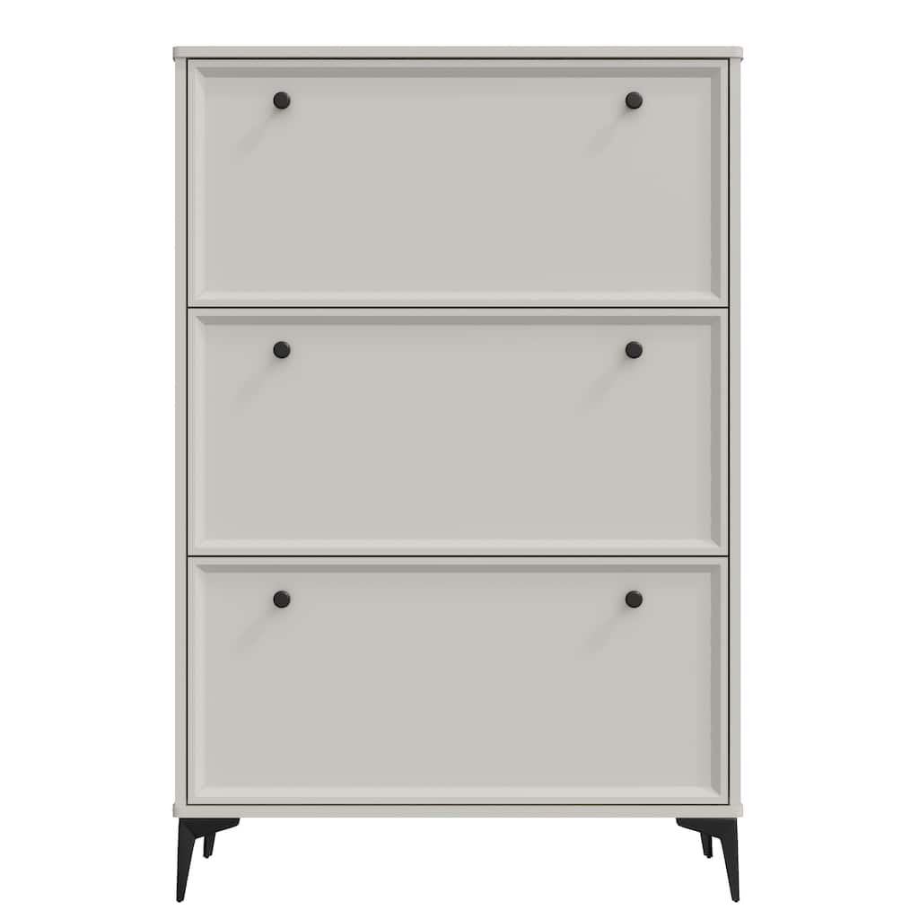 Modern and stylish white shoe cabinet with 3 flip drawers, entrance shoe cabinet, narrow shoe rack cabinet, hidden shoe
