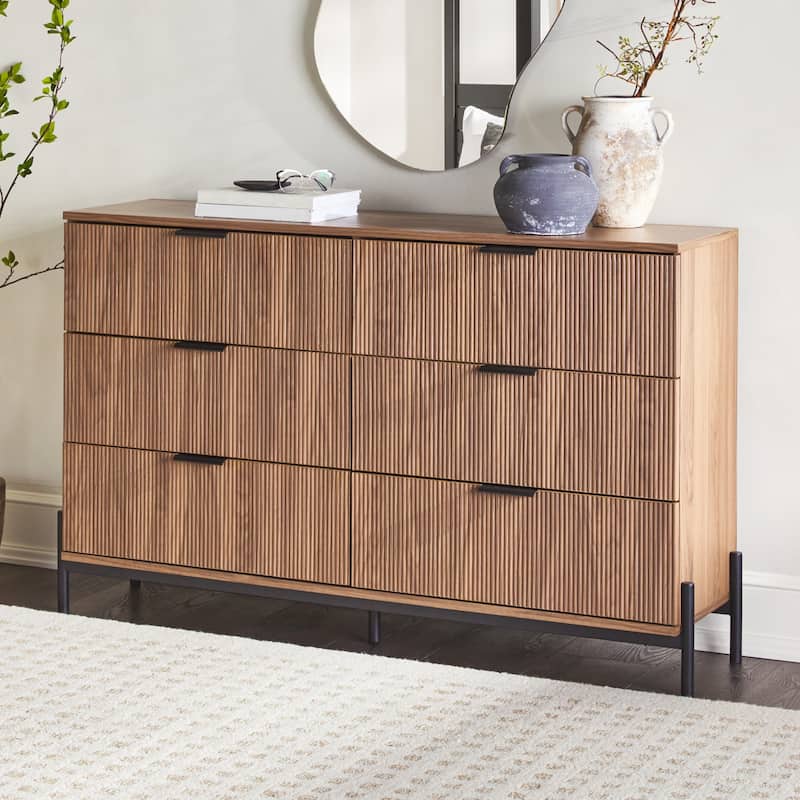 Walker Edison Six Drawer Chest with Reeded Drawer Fronts