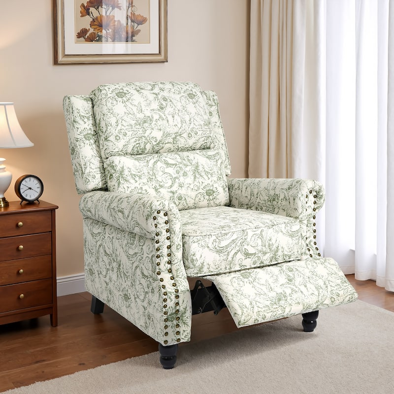 Mid-Century Nailhead PU Leather Linen Recliner