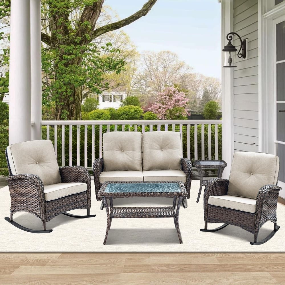 Patio Rocking Chair with Outdoor Glider Sofa