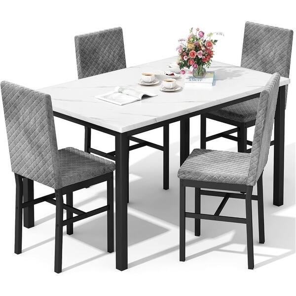 Modern 4-Piece Dining Table Set with Faux Marble Top and Velvet ...