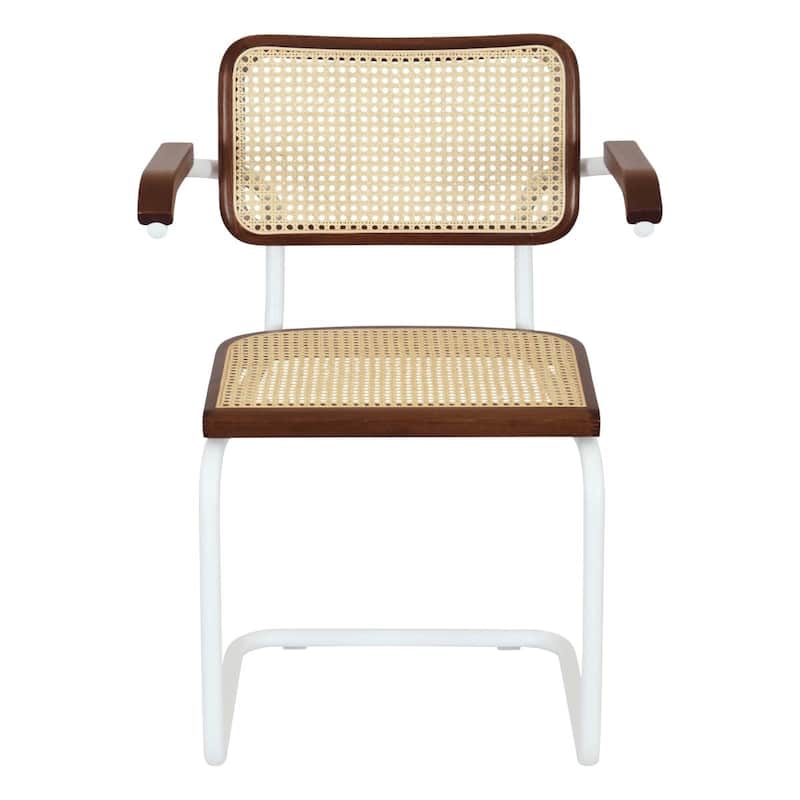 Breuer Chair Company Marcel Breuer Cesca Cane Cantilever Armchair Arm Chair w/ White Steel Frame (Various Wood & Cane Colors)