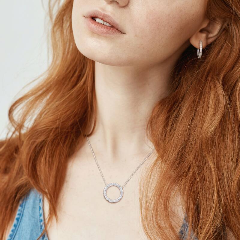 Miadora 3 1/3ct DEW Baguette-Cut Created Moissanite Hoop Necklace and Earrings Set Sterling Silver