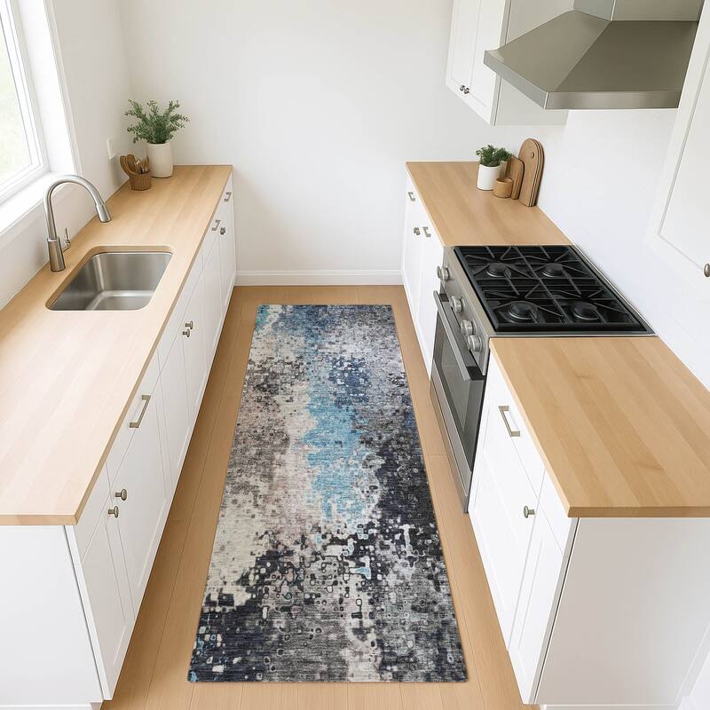 Machine Washable Indoor/ Outdoor Contemporary Abstract Chantille Rug