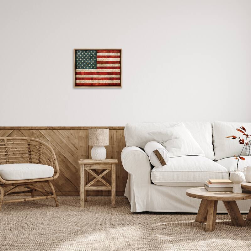 Stupell US American Flag Wood Textured Design Floater Frame - Red