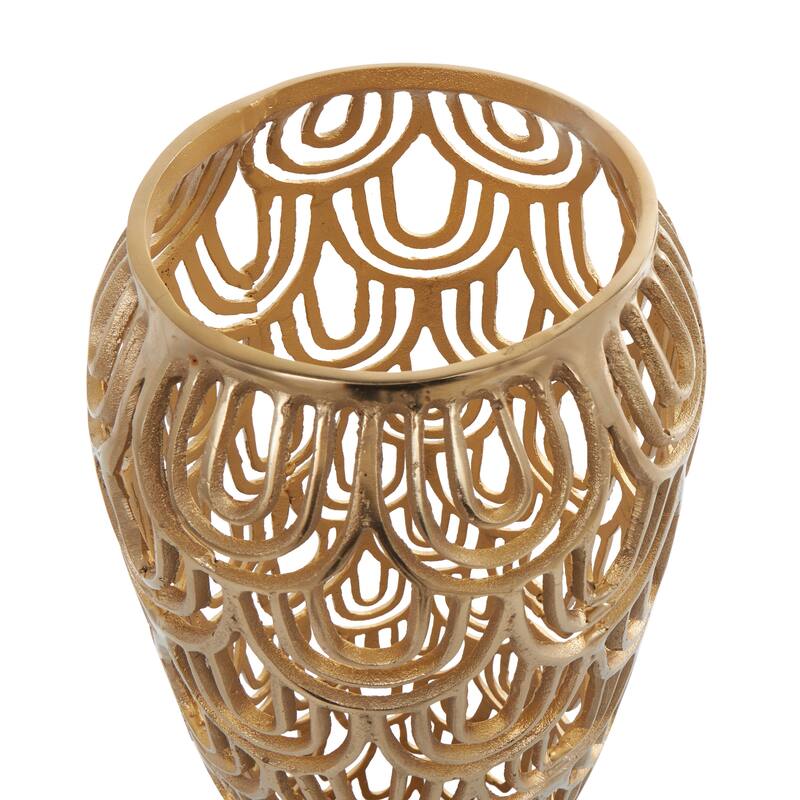 Gold Aluminum Metal Art Deco Inspired Arched Geometric Vase