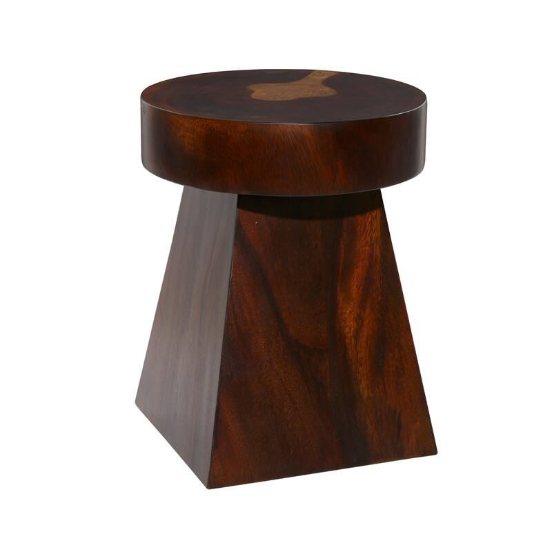 Brown Wood Contemporary Accent Table with Block Style Base