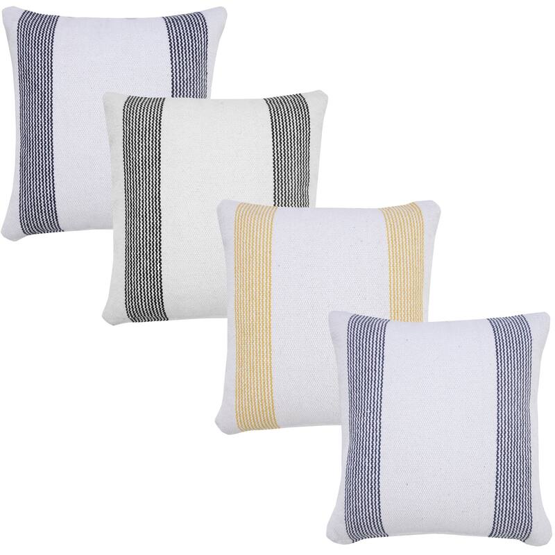 20" Blue and White Pinstripe Bordered Square Throw Pillow