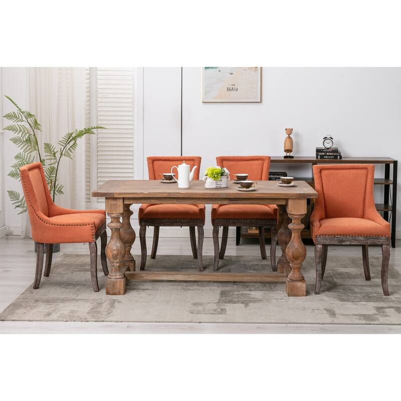 Ultra Side Dining Chair with Thickened Fabric and Solid Wood Legs, Bronze Nail Head, Set of 2