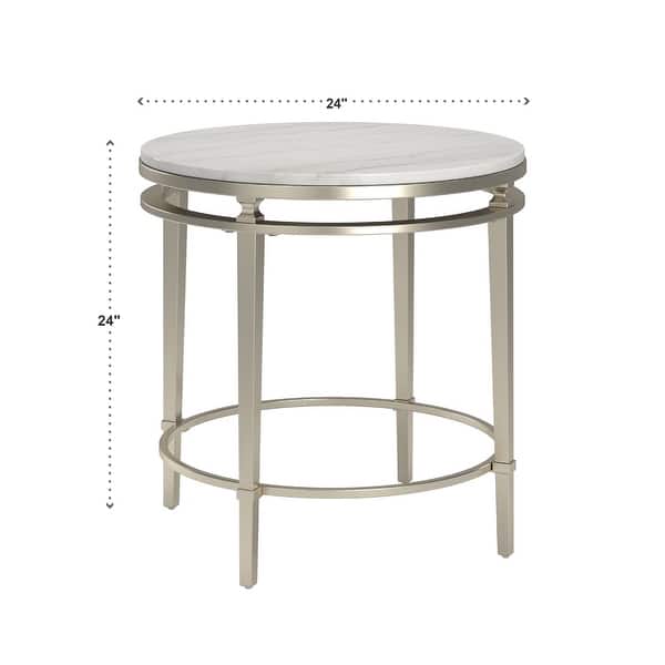 dimension image slide 1 of 2, Egan Champagne Silver Finish Marble Top Table by iNSPIRE Q Modern