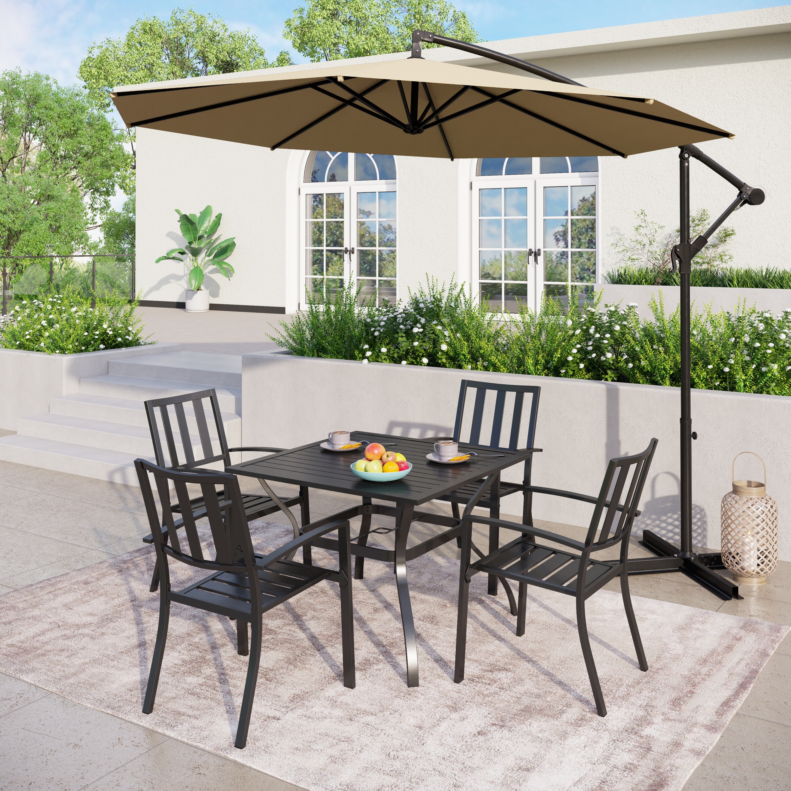 10ft Patio Offset Umbrella Cantilever Umbrellas Market Hanging Umbrella with Crank Handle & Cross Base