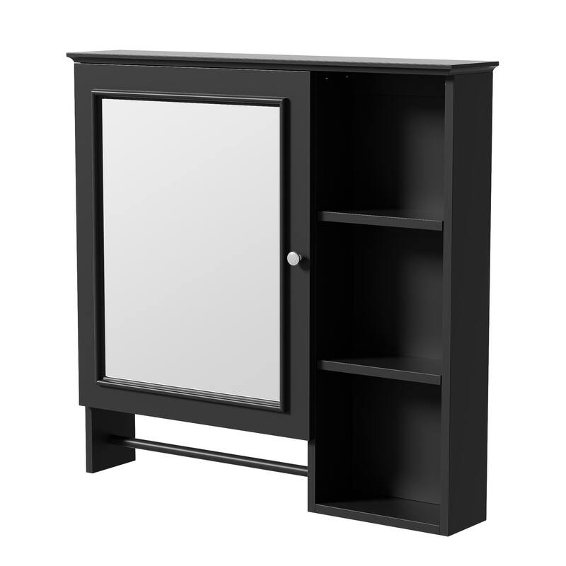 GDFStudio - Rosdale Modern Wall Mounted Bathroom Storage Mirror Cabinet with Adjustable Shelves, Open Storage and Towel Rack
