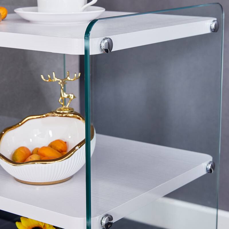 Three Levels Of Bedside Tables, Board Surface Is MDF, And Both Sides Are Tempered Glass, With Storage Function