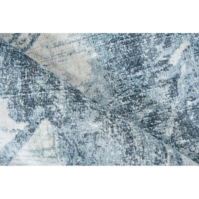 EXQUISITE RUGS Kyoto Hand-loomed Wool/Bamboo Silk Silver/Blue Area Rug.