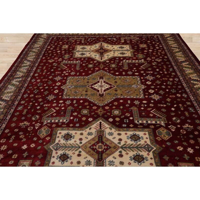 9x11'9'' Hand Knotted New Zewland Wool Burgundy Silky Sheen Area Rug - 9' x 11' 9''