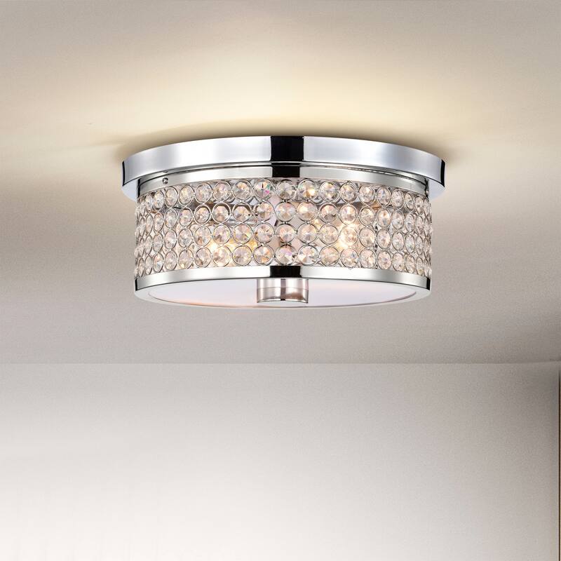 Pieni 12 Inch Glam Style Chrome Polished Finish Crystal Flushmount Ceiling Lighted 2-Light - N/A