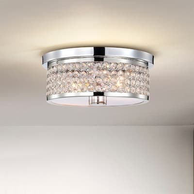 Pieni 12 Inch Glam Style Chrome Polished Finish Crystal Flushmount Ceiling Lighted 2-Light - N/A