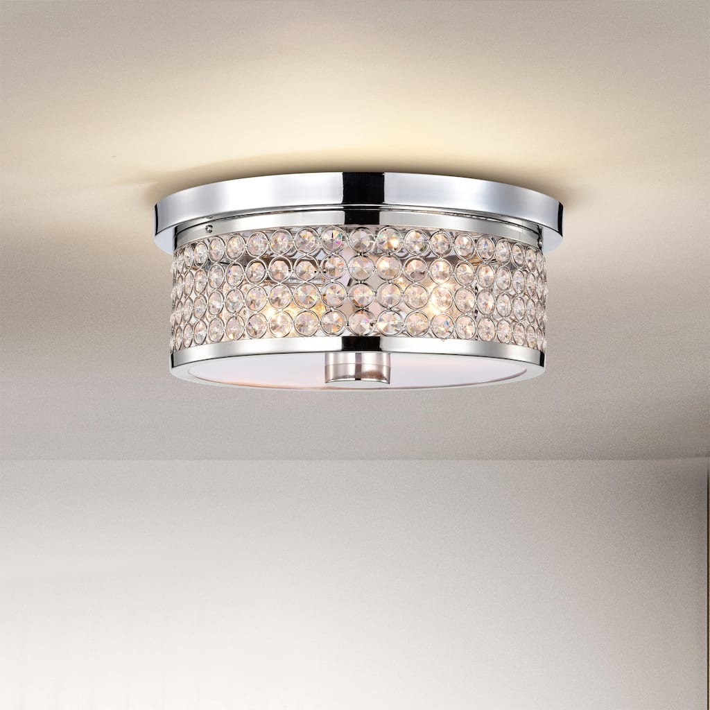 Pieni 12 Inch Glam Style Chrome Polished Finish Crystal Flushmount Ceiling Lighted 2-Light