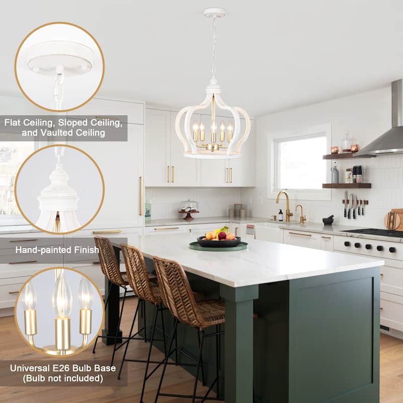 5-Light Candlestick Crown Hanging Linear Chandelier Lighting Fixture for Kitchen Island