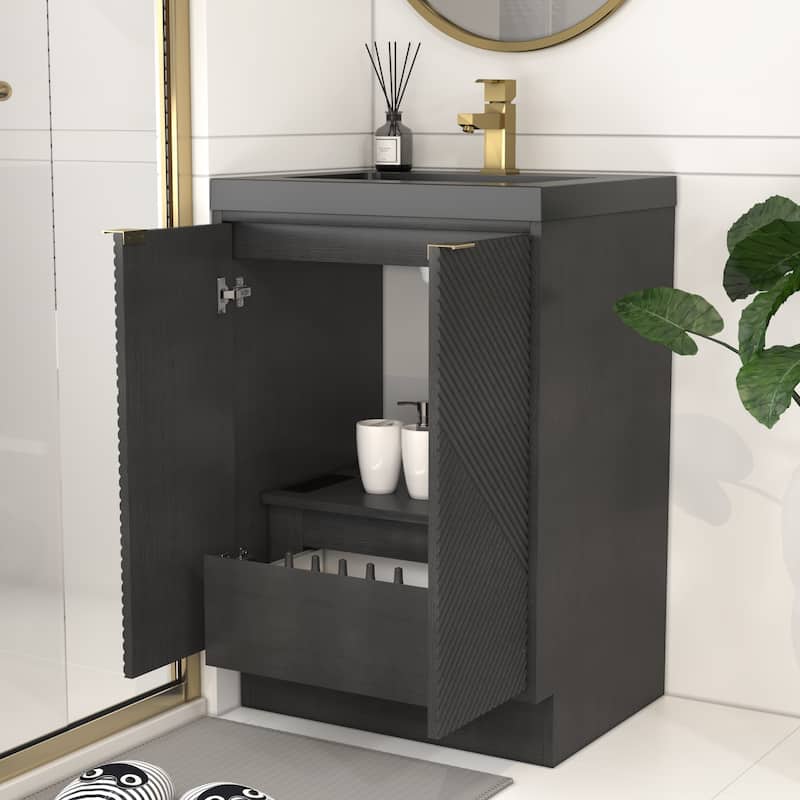 Milano 24" Freestanding Bathroom Vanity with Black Acrylic Sink