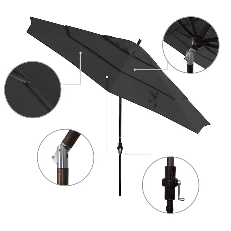 California Umbrella 11' Rd Golden State Series Patio Umbrella Bronze Aluminum Frame Crank Lift Collar Tilt Pacifica Black