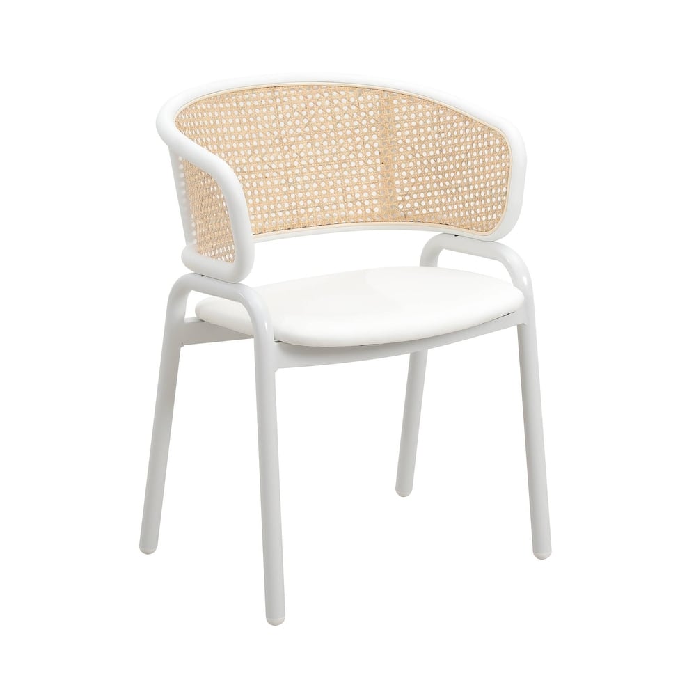 Ervilla Modern Mid-Century Velvet Side Dining Chair with Rattan Back & White Steel Legs for Kitchen, Dining Room or Living Space