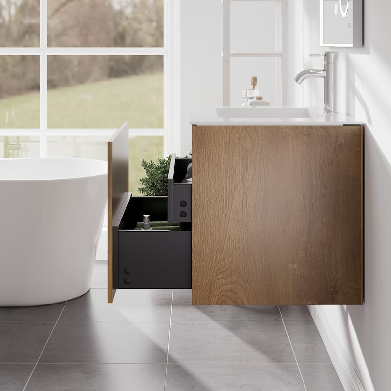 Eviva Madeira 20"W Oak Bath Vanity with Acrylic Top & Integrated Sink