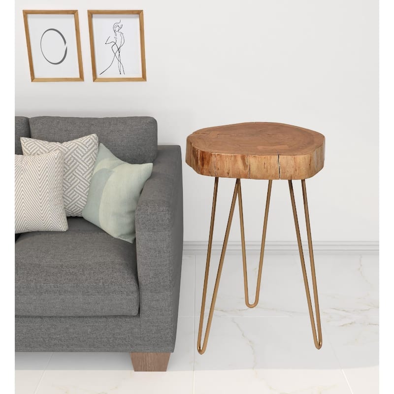 Wood Live Edge End Table with Iron Hairpin Legs - 22” x 22” x 26” (D x W x H)